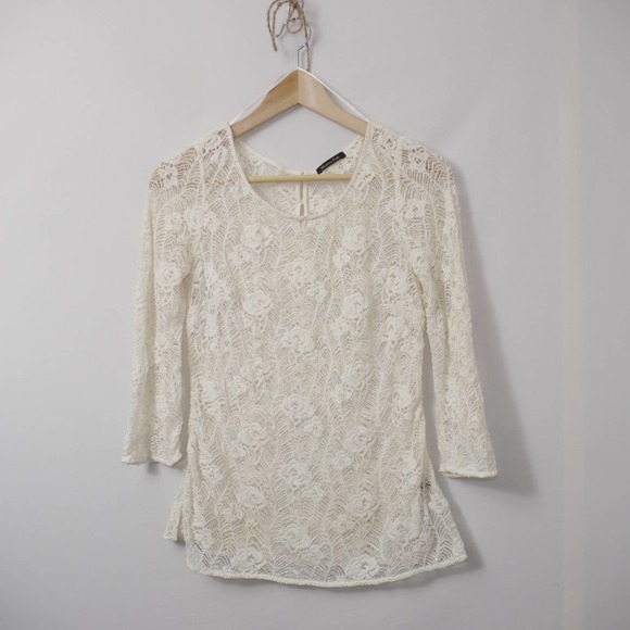 Massimo Dutti Lace Off-White Floral Top Size 36 - Picture 1 of 12